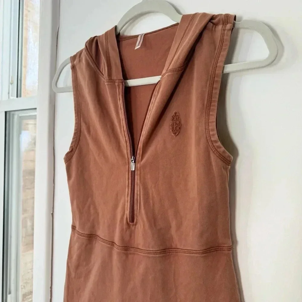 New Free People Hot Shot Hooded Onesie Brown XS